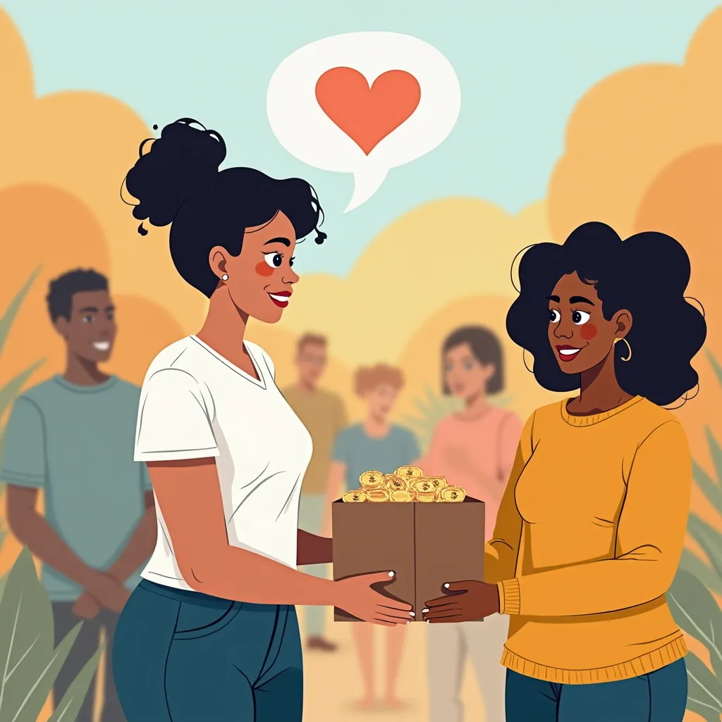 Prompt: I would like an image that depicts regular giving, meaning giving that occurs e.g. every month from an individual to a charity organization. the image should show people of different colors and gender.