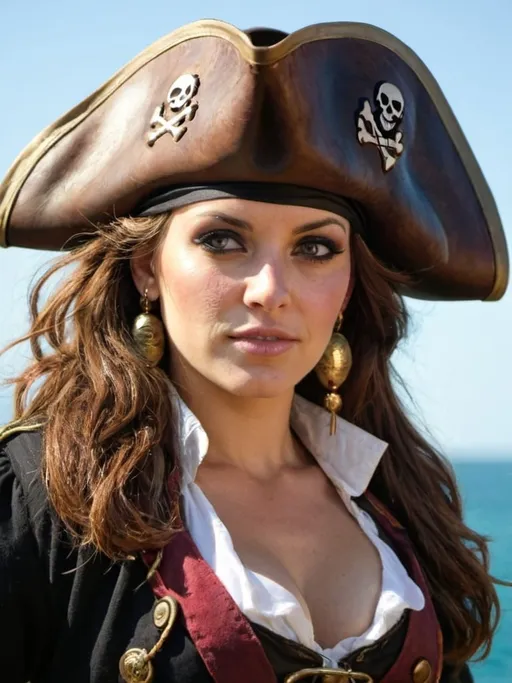 Prompt: Pirate woman , brown hair