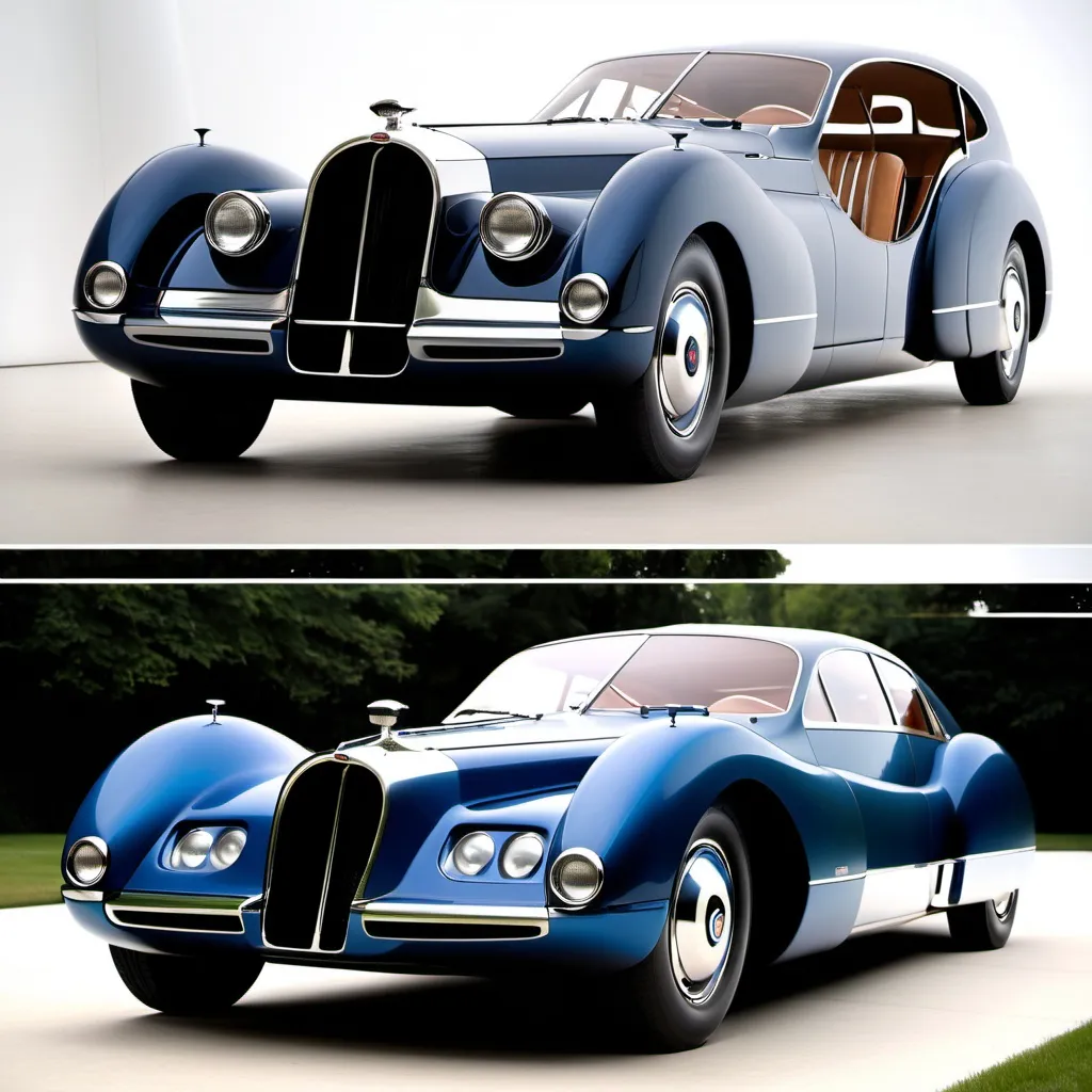 Prompt: The Bugatti atlantique if it was made by rolls royce in the 60s in america