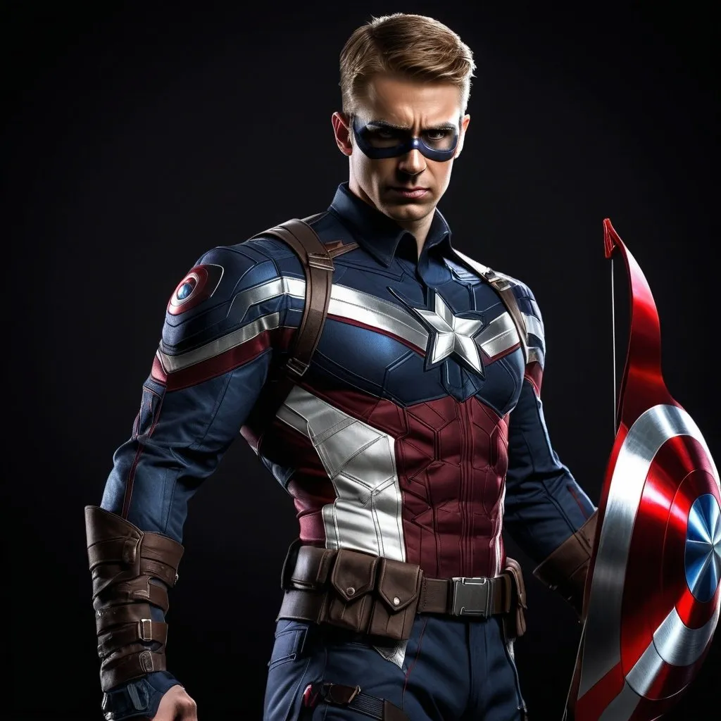 Prompt: A Mix between Captain America and the Hawkeye with his Bow combined. Full body. 