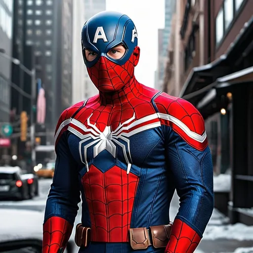 Prompt: A mix between Captain America and Spider-Man 