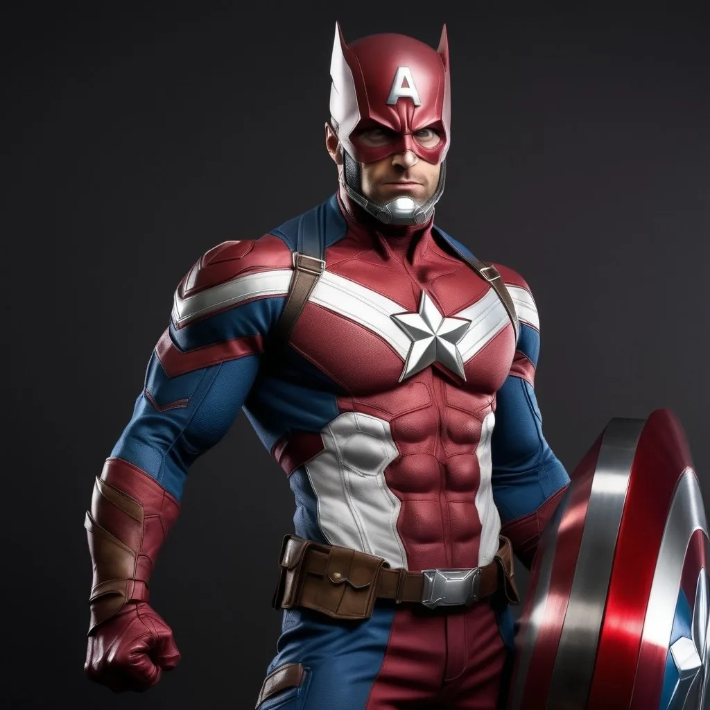 Prompt: Make a superhero that has the suit that looks like Captain America with his shield and Wolverine combined. Make it a full body picture. And make it real life 