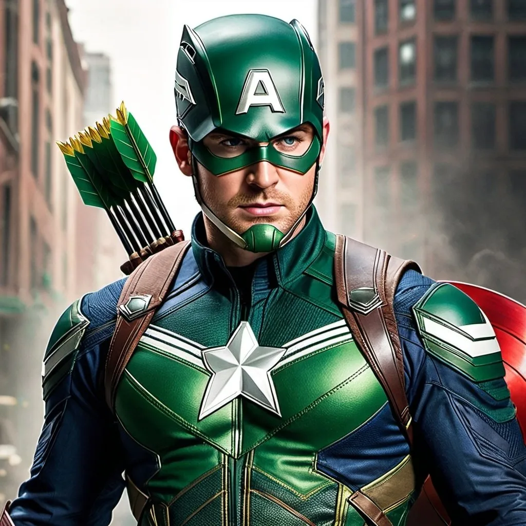 Prompt: A mix between Captain America and The Green Arrow 