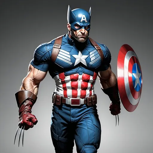 Prompt: A mix between Captain America and Wolverine, 