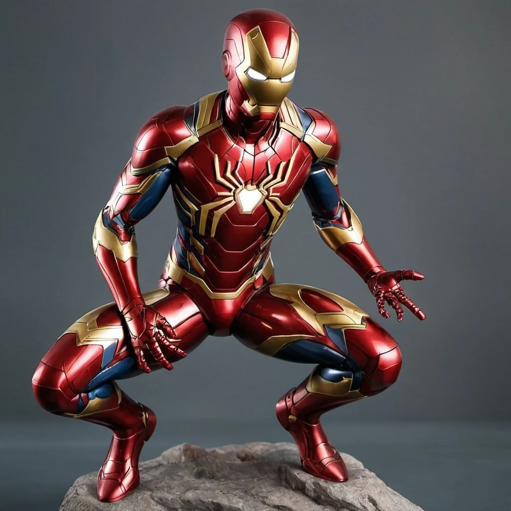 Prompt: Iron Man and Spider-Man like the Iron Spider combined. Full body 