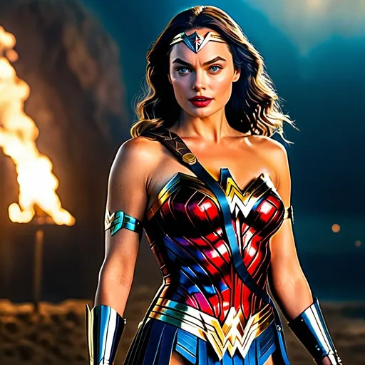 Prompt: High-resolution hyperrealistic photo of Margot Robbie as Wonder Woman uhd, hdr, 64k, Full body.