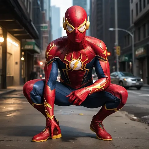 Prompt: Spider-Man and The Flash combined. Full body 