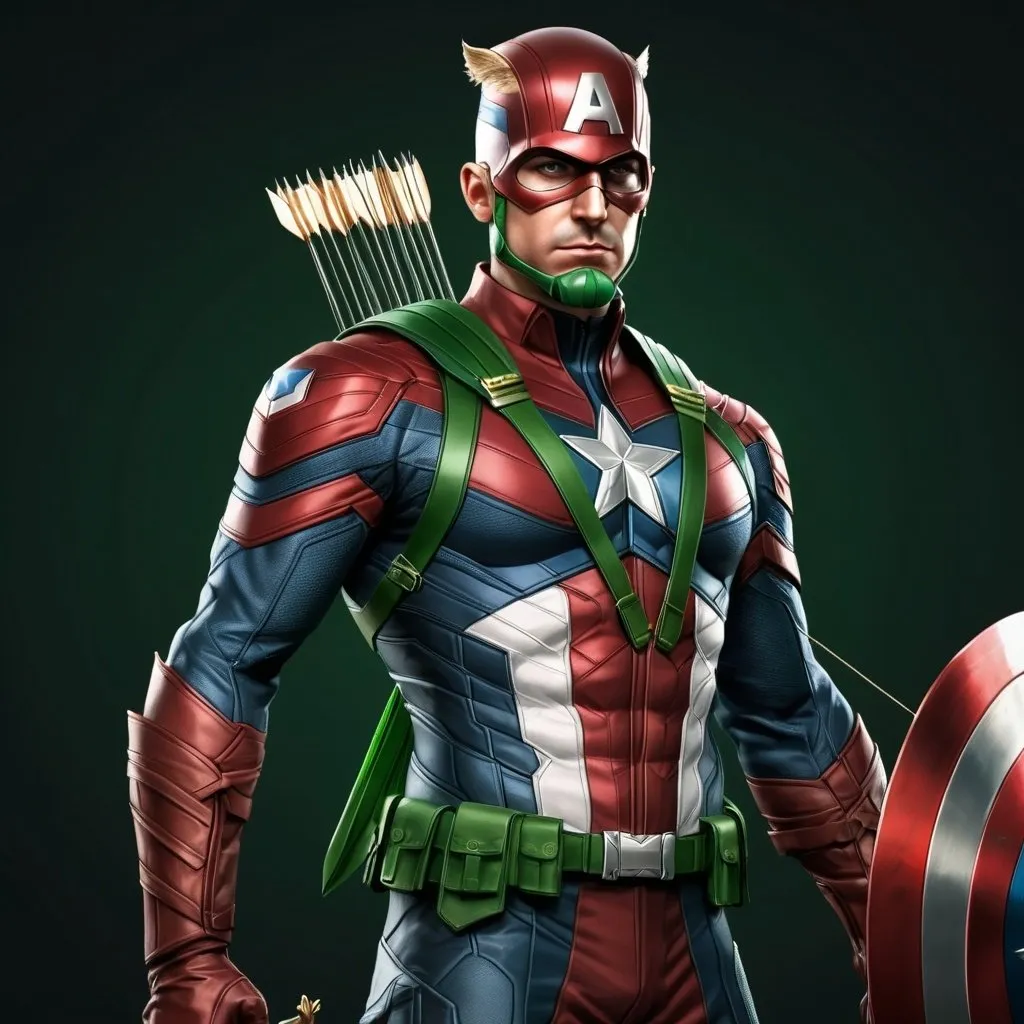 Prompt: A Mix between Captain America and the Green arrow with his Bow combined. Full body. 