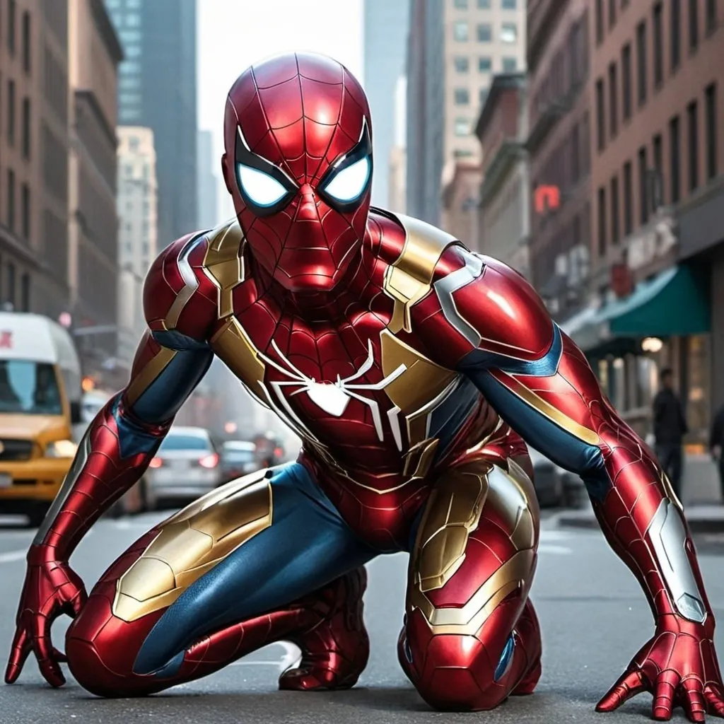 Prompt: A mix between Spider-Man and Ironman