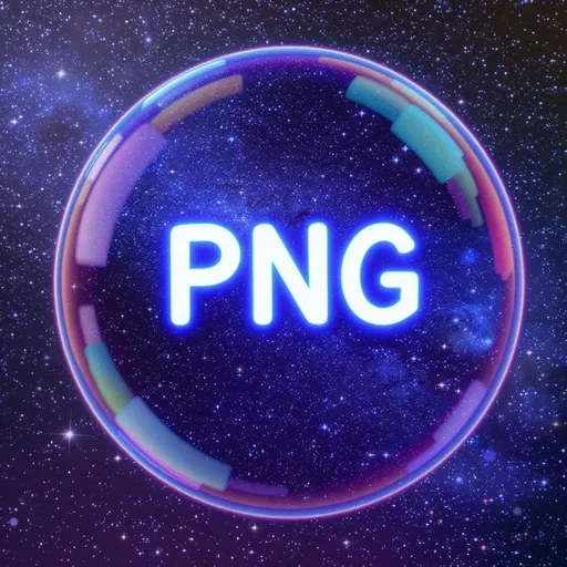 Prompt: the words PNG inside a bubble in deep space and please make the stars very bright and the bubble with the word small