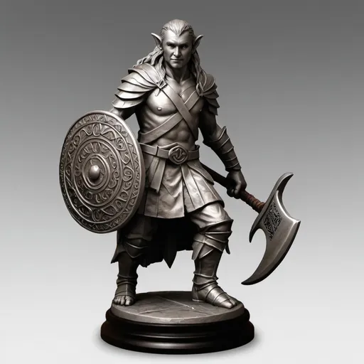 Prompt: create an RPG token of a hobbit warrior statue
