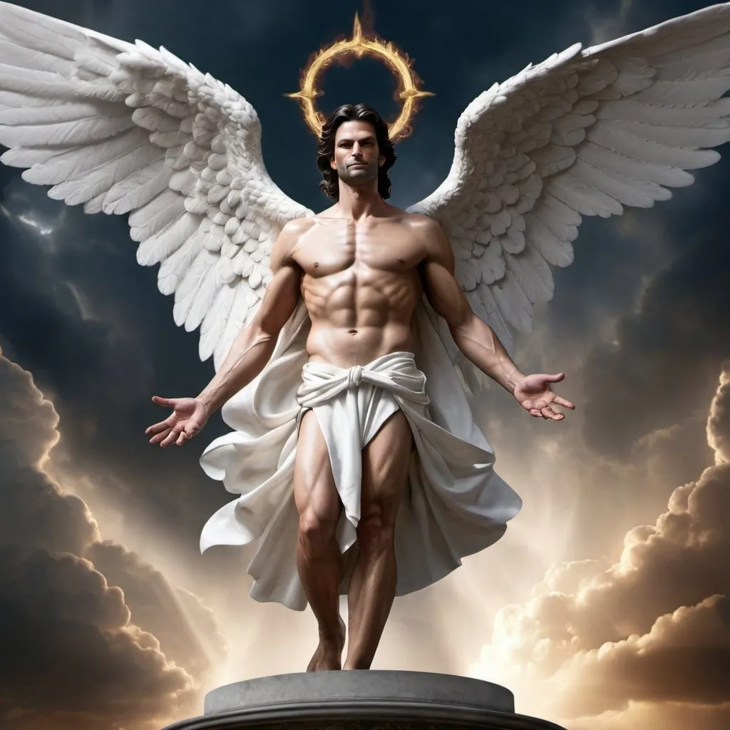 Prompt: arc angel michael casting lucifer out of heaven hyper realistic


