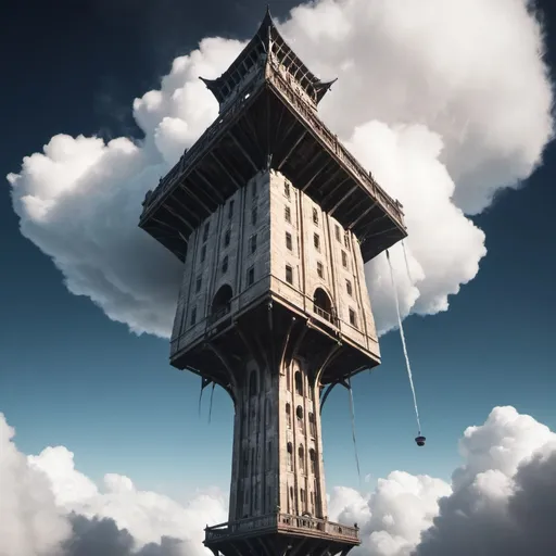 Prompt: An upside down tower, with its base in the clouds