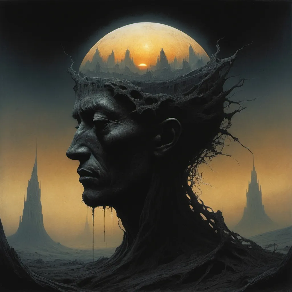 Prompt: An ominous eclipse in styles of Beksinski and Amano