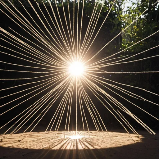 Prompt: An odd sun, light rays made of strings