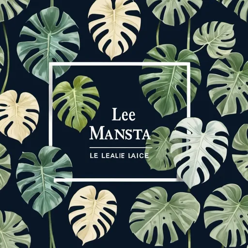 Prompt: Create Logo and brand identity for: 
Business Name: Leafle Monsta (Show store name clearly as Leafle Monsta) 
Trademark: Le Jardin D’Alice (right below store name)
Style: High-end, sofisticated
Collor pallet: Pastel, incorporate navy blue
Inspired by Alice in wonderland, but highlight variegated monstera leaves and make sure people understand it's an online plant exotic plant store focusing on rare monstera