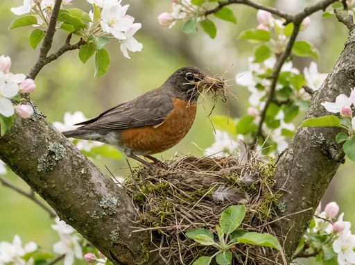 Prompt: Vogel der ein nest baut