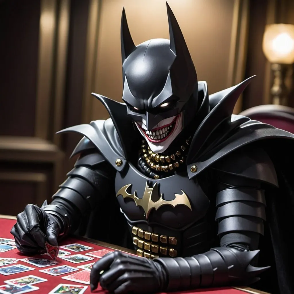 Prompt: The batman who laughs playing yugioh 