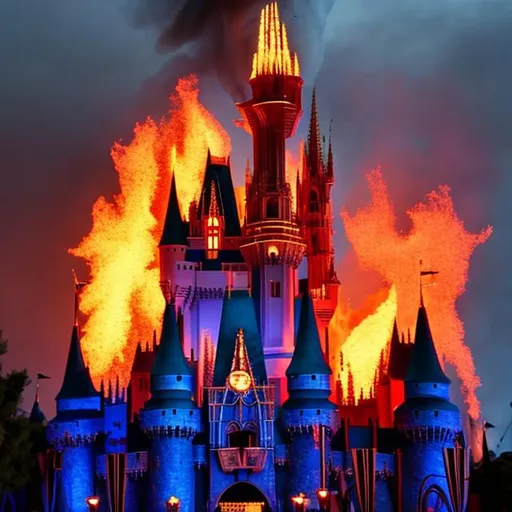 Prompt: Disney Castle on fire