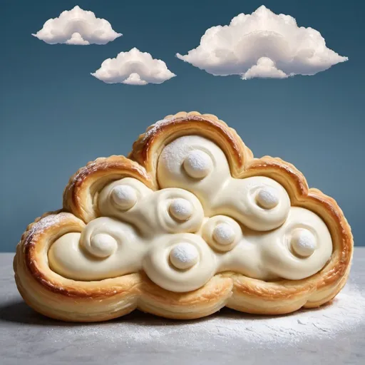 Prompt: Photomontage of cloud-shaped creamy pastry
