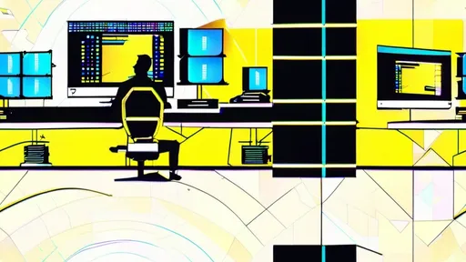 Prompt: a man sitting at a desk in front of a computer server in a room with yellow walls and a yellow background, Beeple, les automatistes, photo, computer graphics