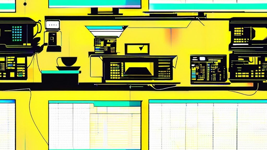 Prompt: a man sitting at a desk in front of a computer server in a room with yellow walls and a yellow background, Beeple, les automatistes, photo, computer graphics