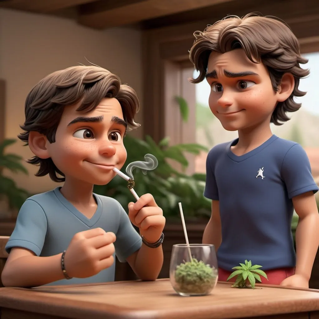 Prompt: little Rafael nadal and little Roger Federer smoke marijuana in restoraunt, 3 d animated movie, animated film, 3 d animation demo reel, photorealistic disney, beautiful render, cinematic shot!, weta disney, 3d magical details, disney 2d animation still, animation film, pixar renderman render, in style of disney animation