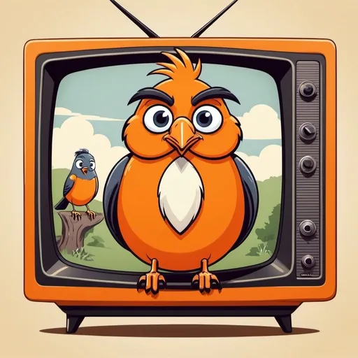 Prompt: Orange British bird show old tv style cartoon