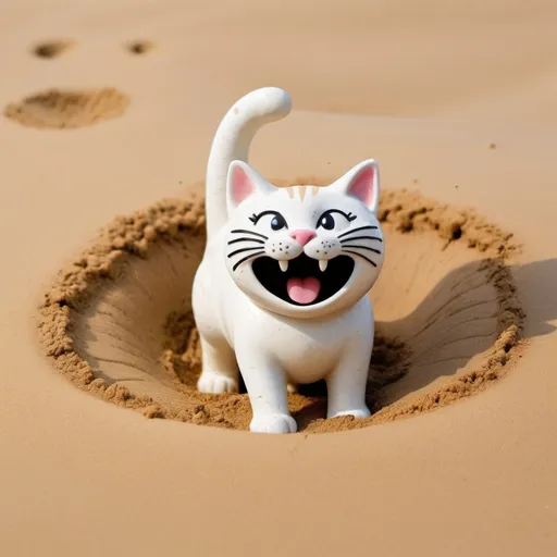 Prompt: happy cats defecate on the sand for simple brand logo
