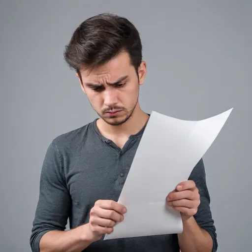 Prompt: A guy who is holding a paper and seems having a very big problem he facing down. High quality picture