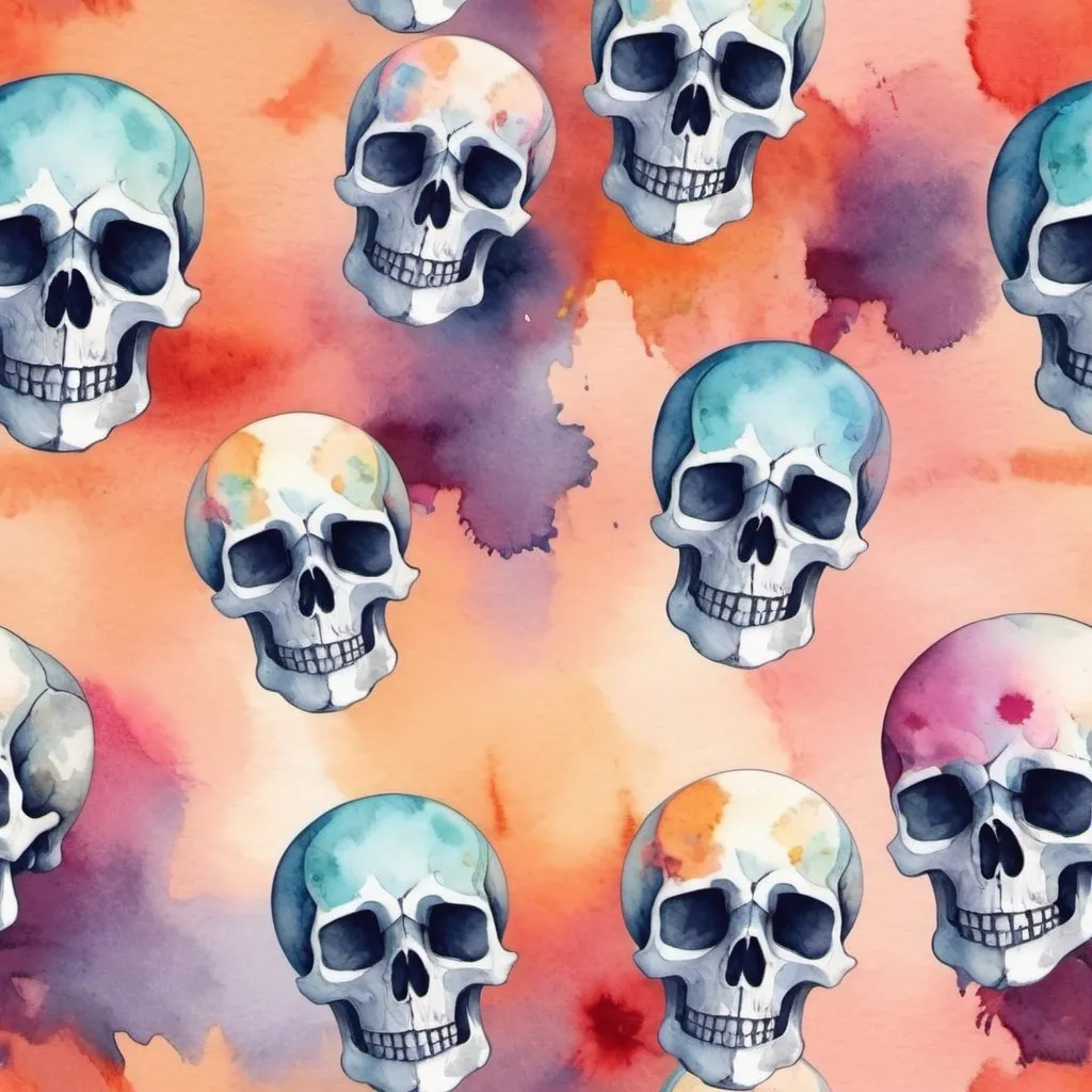 Prompt: Colorful skulls on an altar in watercolor style