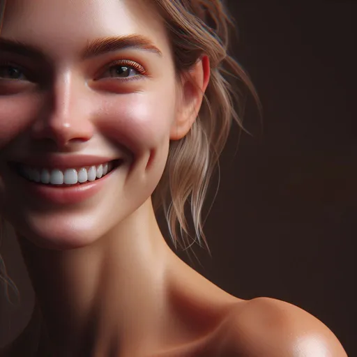 Prompt: A cinematic snapshot that showcase a woman with skin so profoundly detailed, it showcases every facial anatomy contour, and the unexpected pores, skin-light-reflexion deviations synonymous with real skin. Her joyful expression is accentuated by the contrasting rich textures of blond hair. In this pursuit of hyper- realism, the image delves deep into every skin aspect, from individual pores to subtle tone.