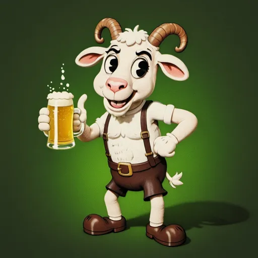 Prompt: Dronken lam van geit door het lentebier met bierglas