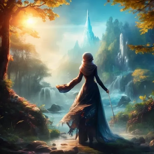 Prompt: Fair skin, a disney style princess dress, black dress, original design, long-sleeve, extremely baggy dress, hijab scarf falling over chest, modest, tall girl, fair mannequin, Digital painting, Highly detailed, Concept art, Artstation, Fantasy, Octane render, Cinematic lighting, Otherworldy, Fantasy style, Magical, Illusion, novel cover design, cover for novel, long flowing hijab, vibrant trees, ocean view from mountain
