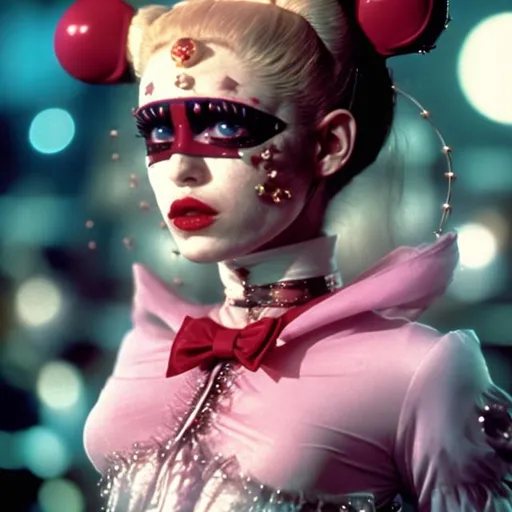 Prompt: Realistic hd Photograph of sailor moon dressed as pinhead from the movie hellraiser 60s sci fi soft focus