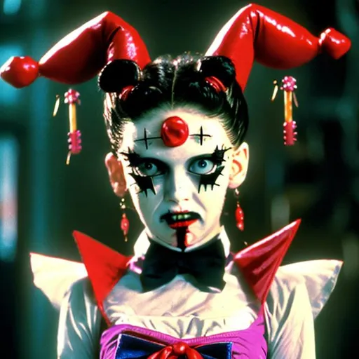 Prompt: Realistic Photograph of sailor moon dressed as pinhead from the movie hellraiser