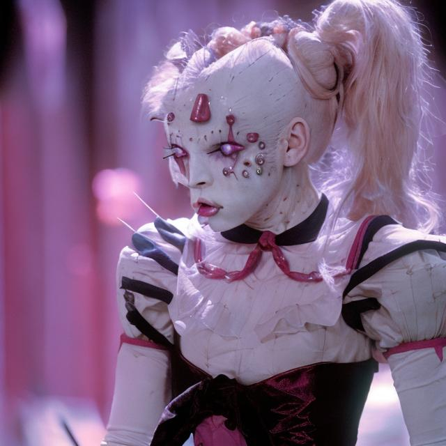 Prompt: Realistic Photograph of sailor moon dressed as pinhead from the movie hellraiser