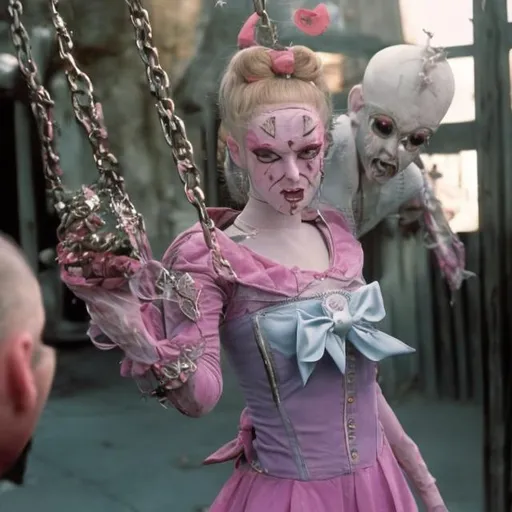Prompt: Realistic Photograph of sailor moon dressed as pinhead from the movie hellraiser