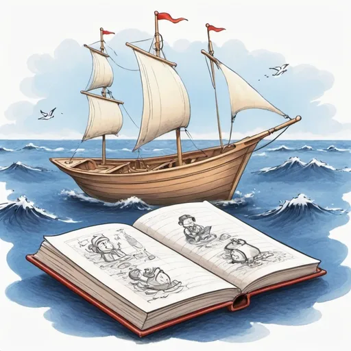 Prompt: Please draw a cartoon sketch on sailing on the sea of knowledge