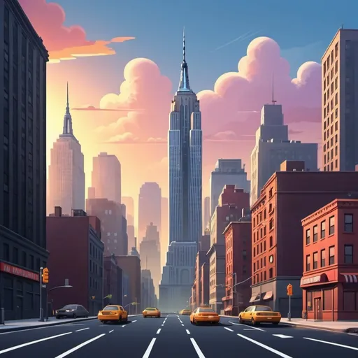 Prompt: New York City 2D background environment for a mobile game A high quality horizontal background landscape Gaming template design