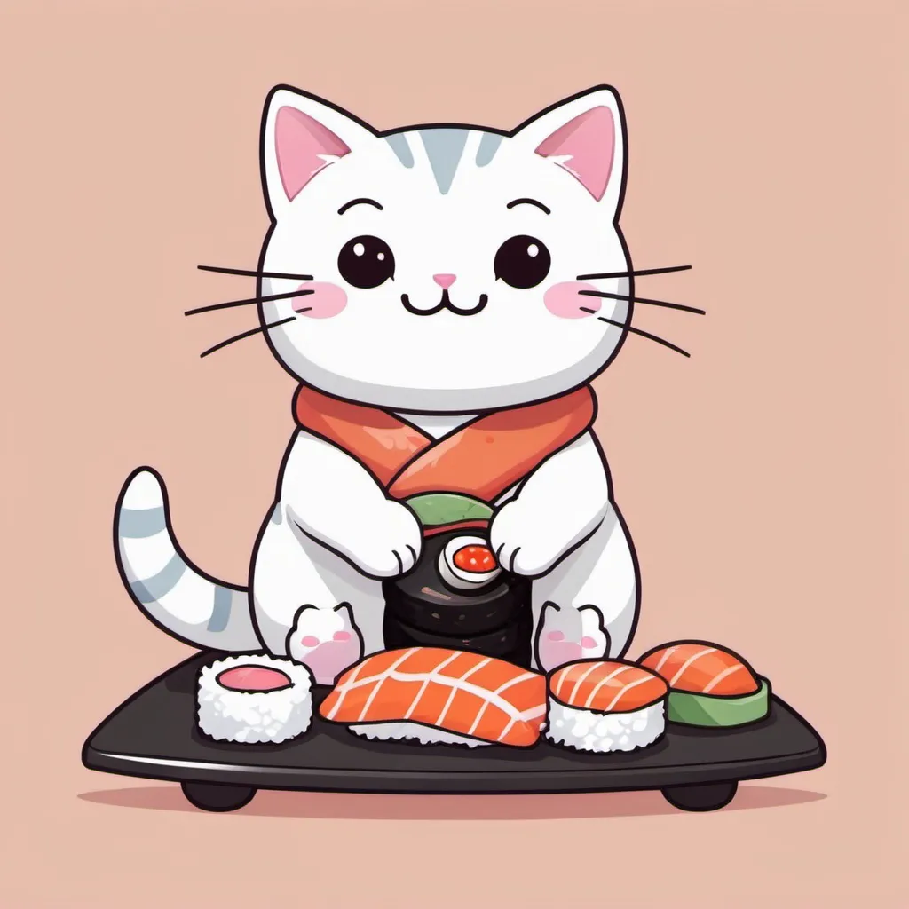 Prompt: kawaii cat sitting on sushi clipart cute 