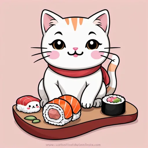 Prompt: kawaii cat sitting on sushi clipart cute 