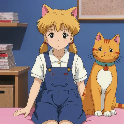 Prompt: 1990s anime screencap  1990s anime, anime scene, warm, 1990 aesthetic, plush stuffed cat