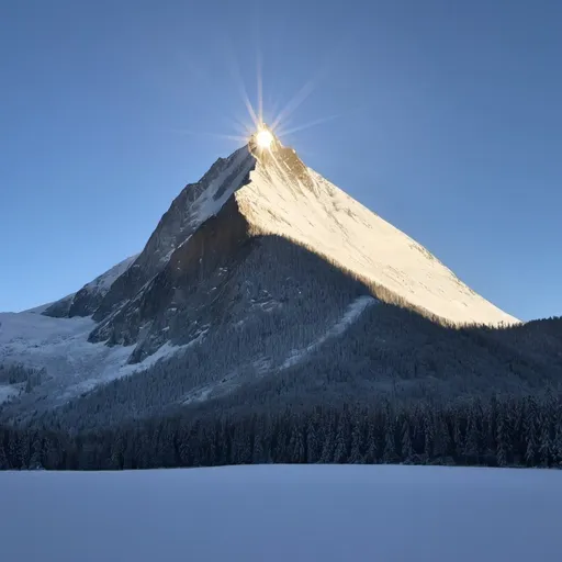 Prompt: A snowy peak glistening under the morning sun.g. v. V vvbb b