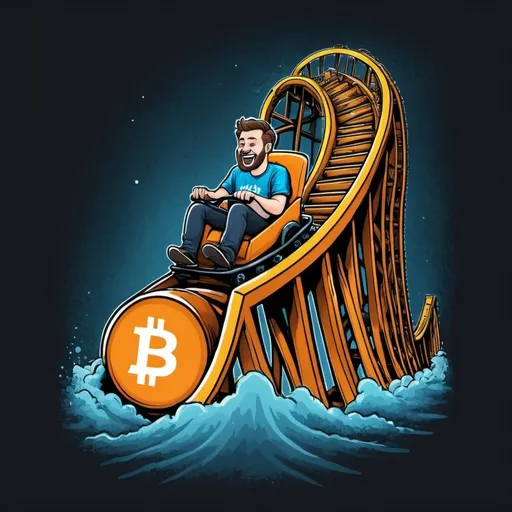 Prompt: i need a crypto themed t-shirt design with the words "My bank account is on a crypto roller coaster. All dips,no rides