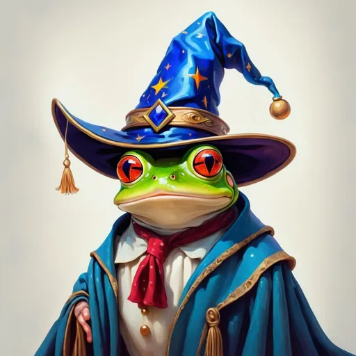 Prompt: Frog wearing a wizard hat, Picasso style,