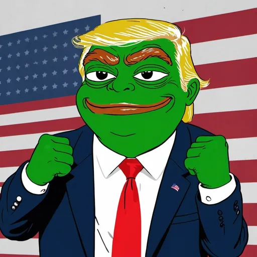 Prompt: PEPE frog Trump fist in the air