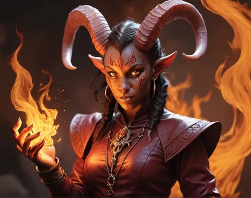 Prompt: undefinedhyper-realistic Tiefling character with fire hands, fantasy character art, illustration, dnd, warm tone, {\displaystyle \varphi ={\frac {1+{\sqrt {5}}}{2}}=}1.618033988749....