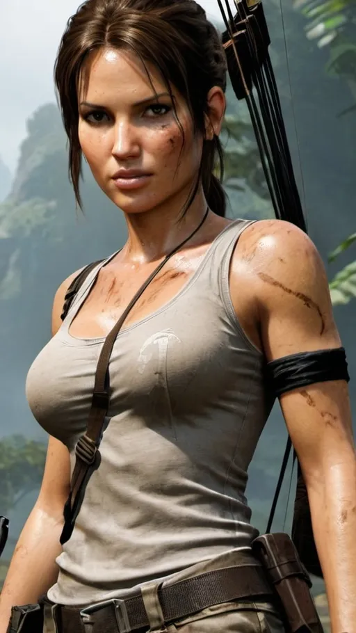 Prompt: Lara Croft ϕ = a/b = (a + b)/a = 1.61803398875...