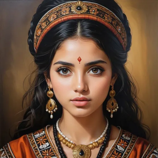 Prompt: Young  Colla women, oil painting, hyper realistic, high details, symmetric, perfect eyes, perfect hair, gorgeous, goddess like, beautiful, dark browns eyes, black hair, traditional clothing, 